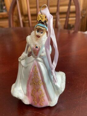 Disney Princess Cinderella Blown Glass Christmas Ornament Blue Pink Gown